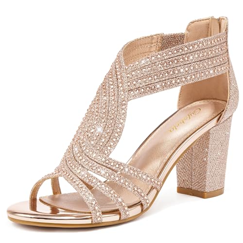 Gufobela Damen-Sandalen mit Strasssteinen und Blockabsatz, offener Zehenbereich, elegante Schuhe mit Reißverschluss, für Hochzeit, Abschlussball, Heimkehr, formelle Veranstaltungen, Champagner, 39 EU Gufobela Damen-Sandalen mit Strasssteinen und Blockabsatz, offener Zehenbereich, elegante Schuhe mit Reißverschluss, für Hochzeit, Abschlussball, Heimkehr, formelle Veranstaltungen, Champagner, 39 EU von Gufobela