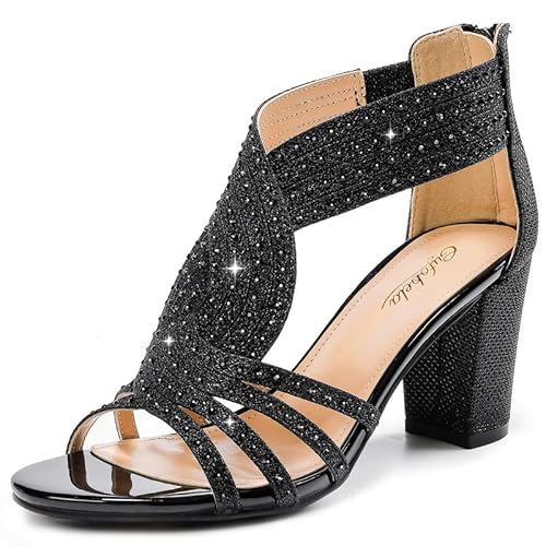 Gufobela Damen-Sandalen mit Strasssteinen und Blockabsatz, offener Zehenbereich, elegante Schuhe mit Reißverschluss, für Hochzeit, Abschlussball, Heimkehr, formelle Veranstaltungen, Schwarz, 41 EU Gufobela Damen-Sandalen mit Strasssteinen und Blockabsatz, offener Zehenbereich, elegante Schuhe mit Reißverschluss, für Hochzeit, Abschlussball, Heimkehr, formelle Veranstaltungen, Schwarz, 41 EU von Gufobela