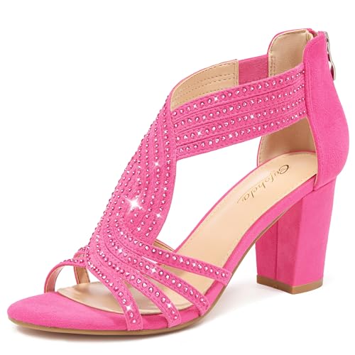 Gufobela Damen-Sandalen mit Strasssteinen und Blockabsatz, offener Zehenbereich, elegante Schuhe mit Reißverschluss, für Hochzeit, Abschlussball, Heimkehr, formelle Veranstaltungen, Veloursleder, Hot Gufobela Damen-Sandalen mit Strasssteinen und Blockabsatz, offener Zehenbereich, elegante Schuhe mit Reißverschluss, für Hochzeit, Abschlussball, Heimkehr, formelle Veranstaltungen, Veloursleder, Hot von Gufobela