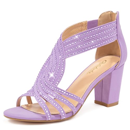 Gufobela Damen-Sandalen mit Strasssteinen und Blockabsatz, offener Zehenbereich, elegante Schuhe mit Reißverschluss, für Hochzeit, Abschlussball, Heimkehr, formelle Veranstaltungen, Wildleder Lila, 42 Gufobela Damen-Sandalen mit Strasssteinen und Blockabsatz, offener Zehenbereich, elegante Schuhe mit Reißverschluss, für Hochzeit, Abschlussball, Heimkehr, formelle Veranstaltungen, Wildleder Lila, 42 von Gufobela