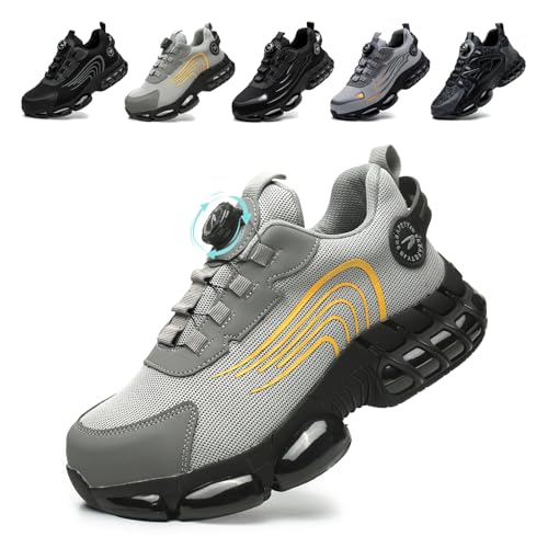 Arbeitsschuhe Herren Damen Sicherheitsschuhe Stahlkappenschuhe Sportlich Atmungsaktiv rutschfeste Safety Shoes Grey 39 EU von Gugifcto