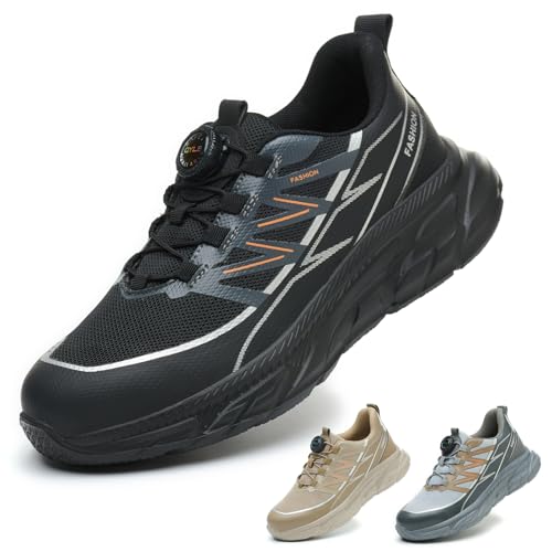 Gugifcto Arbeitsschuhe Herren Sicherheitsschuhe Damen Stahlkappenschuhe Sportliche Leicht Atmungsaktiv Schnürsenkel Schnellverschluss Drehverschluss Black 46 EU von Gugifcto