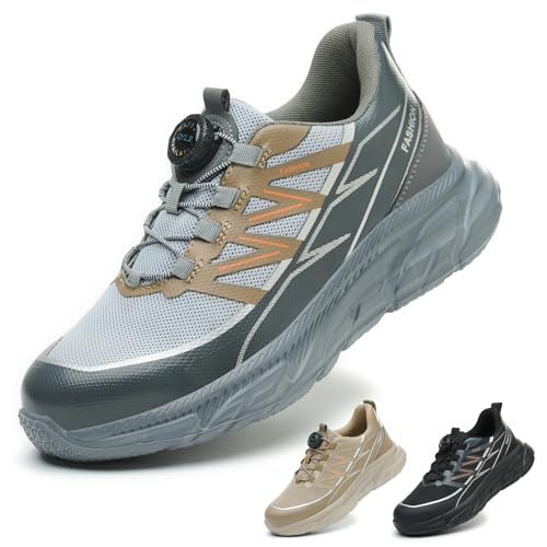 Gugifcto Arbeitsschuhe Herren Sicherheitsschuhe Damen Stahlkappenschuhe Sportliche Leicht Atmungsaktiv Schnürsenkel Schnellverschluss Drehverschluss Grey 43 EU von Gugifcto