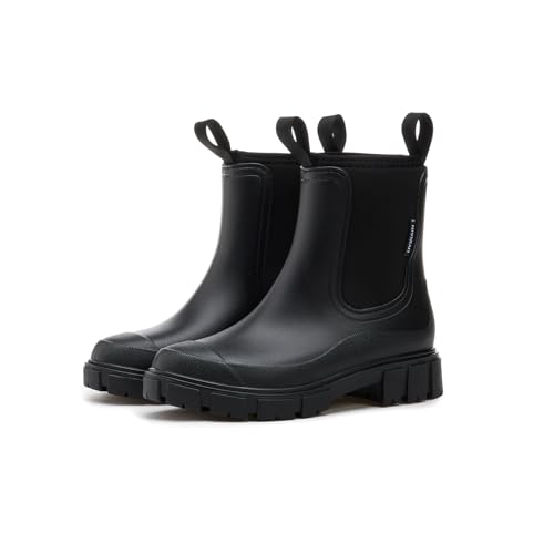 Gugifcto Gummistiefel Damen Halbhohe Chelsea Boots Wasserdicht Gummistiefeletten Atmungsaktiv Regenschuhe Rutschsicher Bequem Garten Stiefeletten Black 40 EU von Gugifcto