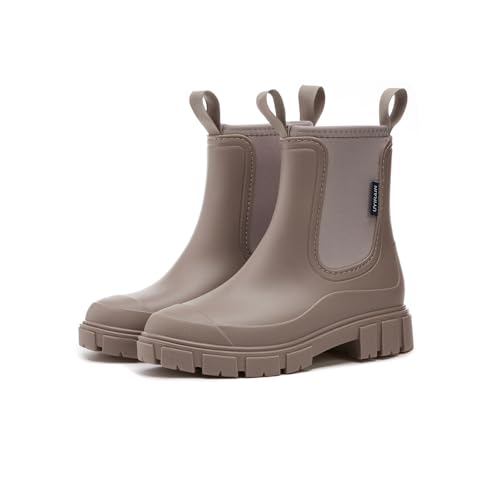 Gugifcto Gummistiefel Damen Halbhohe Chelsea Boots Wasserdicht Gummistiefeletten Atmungsaktiv Regenschuhe Rutschsicher Bequem Garten Stiefeletten Borwn 36 EU von Gugifcto