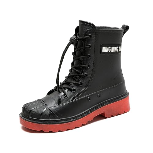 Gugifcto Gummistiefel Damen Herren Stylische Boots Gummistiefel Mit Schnürsenkeln Wasserdicht Gartenschuhe Herren rutschfest Arbeitsschuhe Weich und Bequem Red42EU von Gugifcto