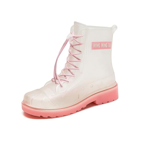 Gugifcto Gummistiefel Damen Herren Stylische Boots Gummistiefel Mit Schnürsenkeln Wasserdicht Gartenschuhe Herren rutschfest Arbeitsschuhe Weich und Bequem TMPink43EU von Gugifcto