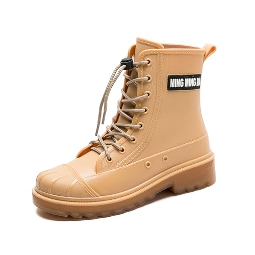 Gugifcto Gummistiefel Damen Herren Stylische Boots Gummistiefel Mit Schnürsenkeln Wasserdicht Gartenschuhe Herren rutschfest Arbeitsschuhe Weich und Bequem Yellow40EU von Gugifcto