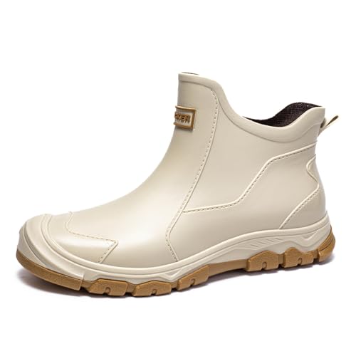 Gugifcto Gummistiefel Herren,Gummistiefel Damen Kurze,Halbhoch Stylische Boots Wasserdicht rutschfest Geeignet Regentag Rutschiger Boden Gartenschuhe Beige40EU/42CN von Gugifcto