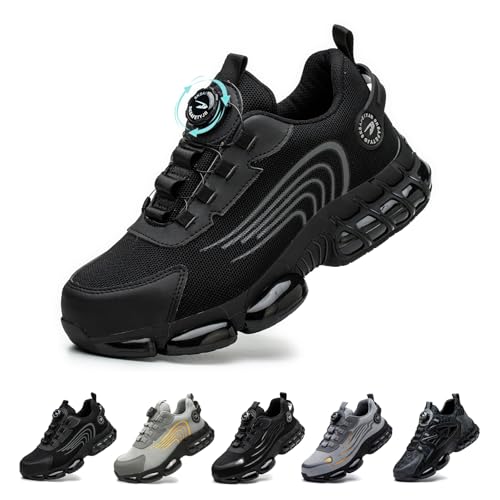 Gugifcto Sicherheitsschuhe Arbeitsschuhe Herren Damen Leicht Sportlich Atmungsaktiv Schnellverschluss Stahlkappen Anti-Smashing Mode Schutzschuhe Black 37 EU von Gugifcto