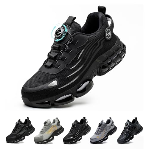 Gugifcto Sicherheitsschuhe Arbeitsschuhe Herren Damen Leicht Sportlich Atmungsaktiv Schnellverschluss Stahlkappen Anti-Smashing Mode Schutzschuhe Black 39 EU von Gugifcto