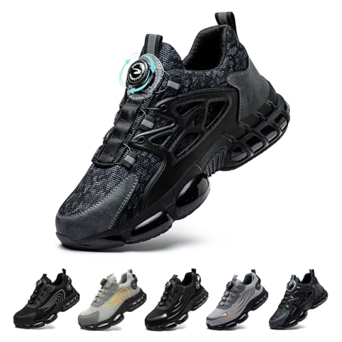 Gugifcto Sicherheitsschuhe Arbeitsschuhe Herren Damen Leicht Sportlich Atmungsaktiv Schnellverschluss Stahlkappen Anti-Smashing Mode Schutzschuhe Black 45 EU von Gugifcto