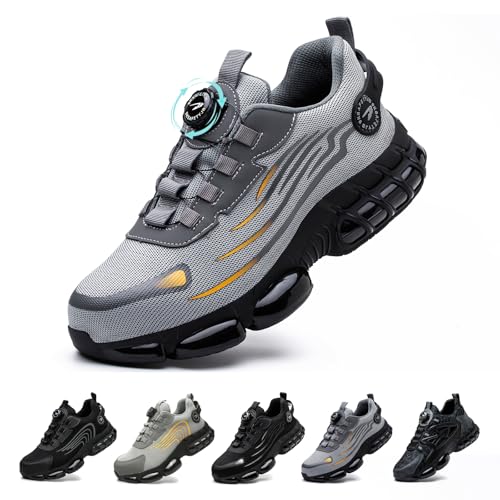 Gugifcto Sicherheitsschuhe Arbeitsschuhe Herren Damen Leicht Sportlich Atmungsaktiv Schnellverschluss Stahlkappen Anti-Smashing Mode Schutzschuhe Grey 38 EU von Gugifcto