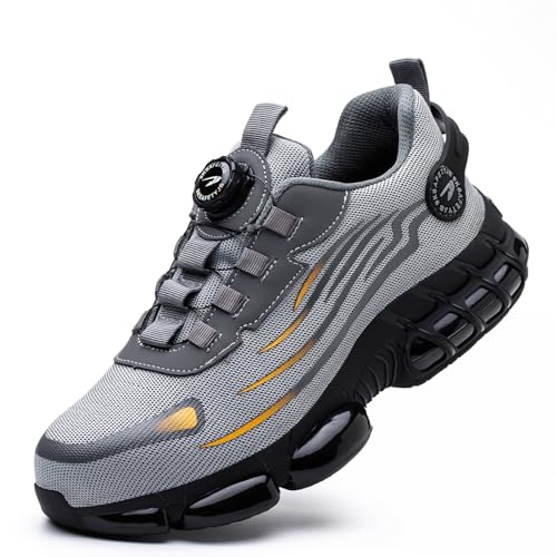 Gugifcto Sicherheitsschuhe Arbeitsschuhe Herren Damen Leicht Sportlich Atmungsaktiv Schnellverschluss Stahlkappen Anti-Smashing Mode Schutzschuhe Grey 41 EU von Gugifcto