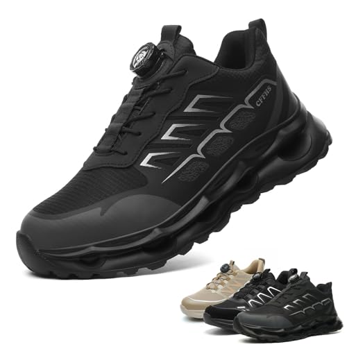 Gugifcto Sicherheitsschuhe Herren S3, Arbeitsschuhe Herren,Sicherheitsschuhe Damen, mit Luftpolster Mode Schutzschuhe Leicht Sportlich Atmungsaktiv Black41EU von Gugifcto