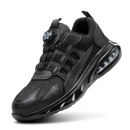 Gugifcto Sicherheitsschuhe Herren S3, Arbeitsschuhe Herren,Sicherheitsschuhe Damen, mit Luftpolster Mode Schutzschuhe Leicht Sportlich Atmungsaktiv Black43EU von Gugifcto