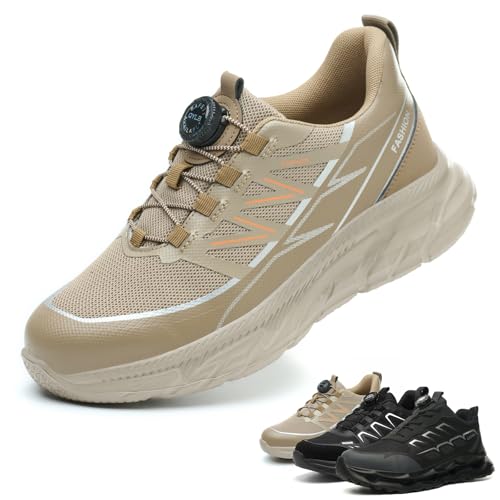 Gugifcto Sicherheitsschuhe Herren S3, Arbeitsschuhe Herren,Sicherheitsschuhe Damen, mit Luftpolster Mode Schutzschuhe Leicht Sportlich Atmungsaktiv Brown42EU von Gugifcto
