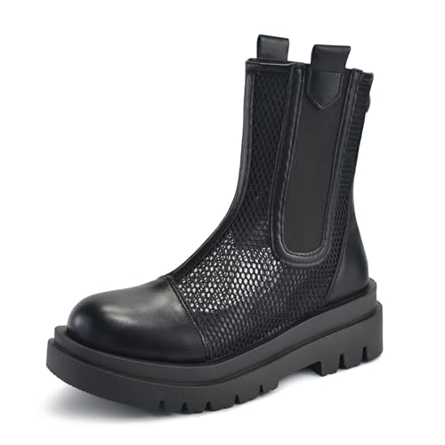 Gugifcto Stiefeletten Damen Chelsea Boots Atmungsaktives Netz Bequem Sommer Stiefel Plateau Black 39 EU von Gugifcto