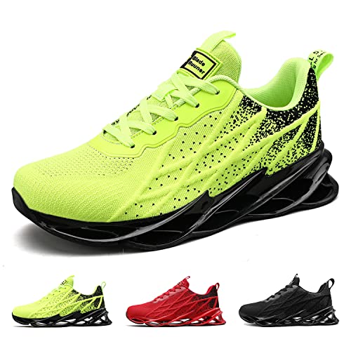 Gugifcto Turnschuhe Laufschuhe Damen Herren Sportschuhe atmungsaktiv leichtgewichts Outdoor Sneaker schnürer straßenlaufschuhe Leicht Walkingschuhe Road Running Shoe Fluorescent green42 von Gugifcto