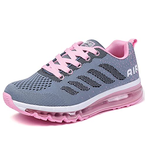 Turnschuhe Damen Herren Laufschuhe atmungsaktiv Sportschuhe leichtgewichts Stand On Air Sneaker schnürer straßenlaufschuhe Leicht Walkingschuhe Outdoor Road Running Shoe Greypink-34 von Gugifcto