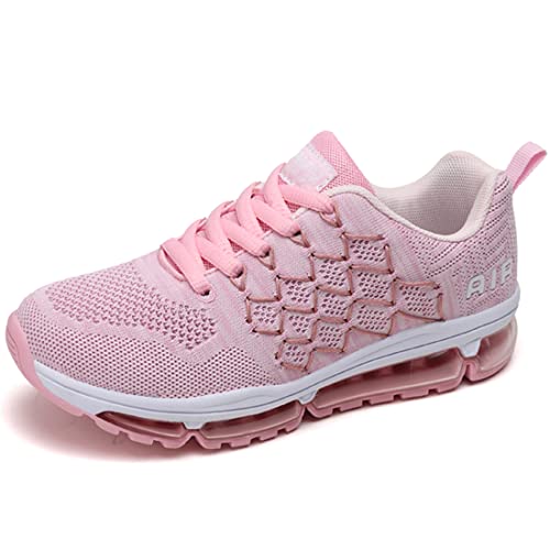 Turnschuhe Damen Herren Laufschuhe atmungsaktiv Sportschuhe leichtgewichts Stand On Air Sneaker schnürer straßenlaufschuhe Leicht Walkingschuhe Outdoor Road Running Shoe Pinkwhite-34 von Gugifcto