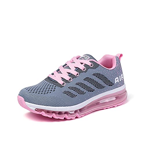 smarten Sportschuhe Herren Damen Laufschuhe Unisex Turnschuhe Air Atmungsaktiv Running Schuhe mit Luftpolster greypink 34 von Gugifcto