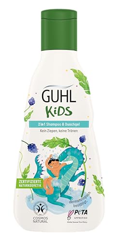 Guhl Kids 2 in 1 Shampoo & Duschgel - Inhalt: 250 ml - Speziell für Kinder entwickelt - Kein Ziepen - Kindgerechtes Design - Cosmos Natural zertifiziert von Guhl