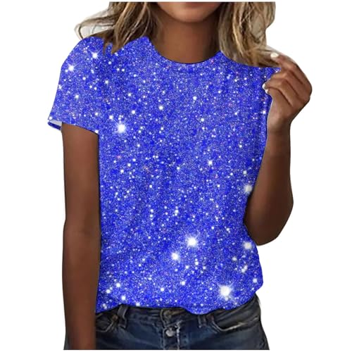 Bluse Damen Glitzer Top Oberteile Sternenhimmel Pailletten Oberteil Galaxie Print Faschingskostüme T-Shirt Festliche Blusen Space Kostüm Shirt Teenager Mädchen Blusenshirt Glitzer Oberteile L von Guhmomh