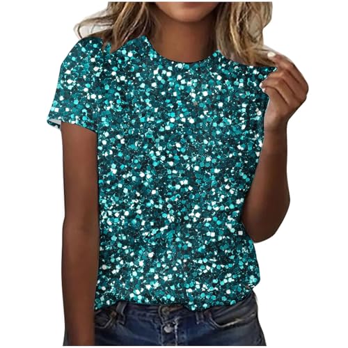 Bluse Damen Glitzer Top Oberteile Sternenhimmel Pailletten Oberteil Galaxie Print Faschingskostüme T-Shirt Festliche Blusen Space Kostüm Shirt Teenager Mädchen Blusenshirt Glitzer Oberteile XL von Guhmomh