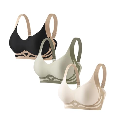 Guhmomh 3er Pack Seamless Push up BH Damen Ohne Bügel Minimizer BH Klassische Shaping Bras Comfy Lifting Anti-Sagging Bustier Daily Atmungsaktiv Tshirt Bralette Angebote Schwarz Khaki Grün 3XL von Guhmomh