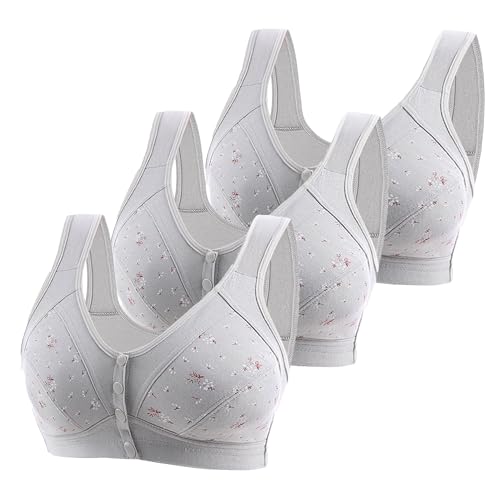 Guhmomh BH Damen Ohne Bügel 3er Pack Push up BH Mit Vorderverschluss Große Brüste Starker Halt Minimizer Bras Klassische Bustier Breite Träger Teenager Schlaf Atmungsaktiv Top Bralette Grau XL von Guhmomh