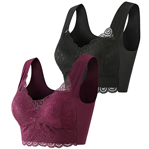 Guhmomh BH Damen ohne Bügel 2er Pack Push up Damen-BHS Sport BH Spitze Bustier Bralette Bequemer Seamless Crop Tops Große Größen Klassischer BH Ultrakomfortable Bra Top Schwarz Lila L von Guhmomh