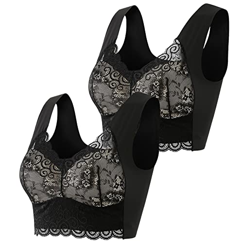 Guhmomh BH Damen ohne Bügel 2er Pack Push up Damen-BHS Sport BH Spitze Bustier Bralette Bequemer Seamless Crop Tops Große Größen Klassischer BH Ultrakomfortable Bra Top Weiß 3XL von Guhmomh