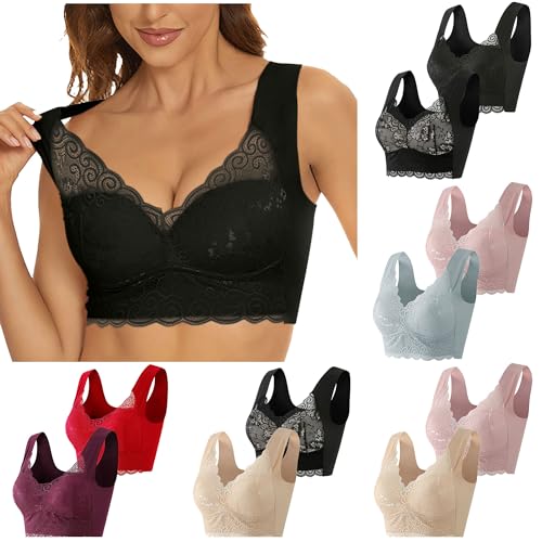 Guhmomh BH Damen ohne Bügel 2er Pack Push up Damen-BHS Sport BH Spitze Bustier Bralette Bequemer Seamless Crop Tops Große Größen Klassischer BH Ultrakomfortable Bra Top Schwarz Weiß M von Guhmomh