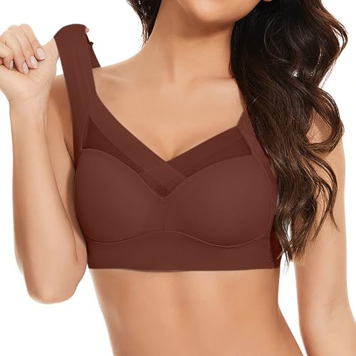 Guhmomh BH Damen ohne Bügel Push up Damen-BHS Spitze Bustier Bequemer Sport BHS Einfarbig Bralette Crop Tops Große Größen Klassischer BH Ultrakomfortable Bra Top Kaffee 6XL von Guhmomh