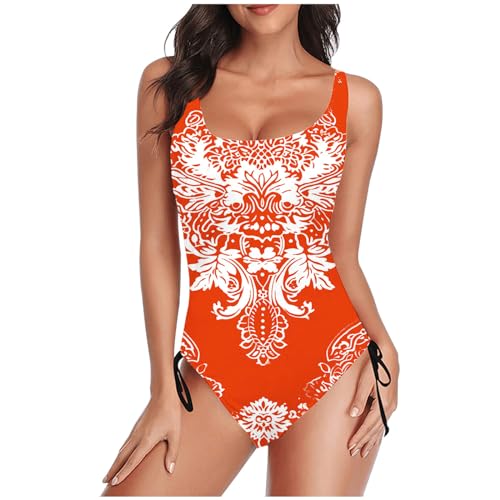 Guhmomh Badeanzug Damen Bauchweg Push Up Bademode Shape Strand Rückenfrei Strandmode Vintage Schwimmanzug Sport Monokini Sexy Sommer Curvy U Ausschnitt Swimsuit Swimsuits Gutschein Orange S von Guhmomh