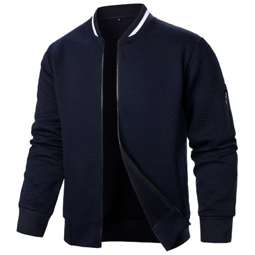 Guhmomh Bomberjacke Herren Dünne übergangsjacke Blouson Jacke Fliegerjacke Herbst mit Reißverschluss Taschen Outdoor Sportjacke Stehkragen Winterjacke Streetwear College Jacke Männer Marineblau XXL von Guhmomh