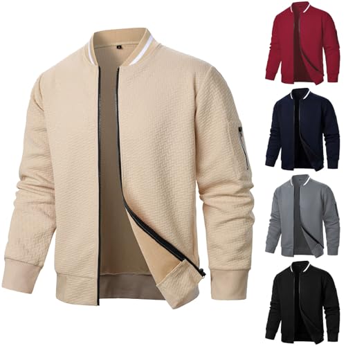 Guhmomh Bomberjacke Herren Dünne übergangsjacke Blouson Jacke Fliegerjacke Herbst mit Reißverschluss Taschen Outdoor Sportjacke Einfarbige Winterjacke Streetwear College Jacke Männer Khaki L von Guhmomh
