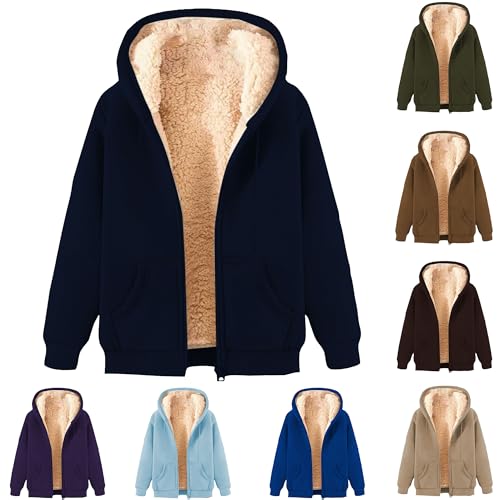 Guhmomh Fleecejacke Herren Kapuzenjacke Hooded Sweatjacke Zip Kapuzenpullover Outdoor Fleecejacken Leicht Winterjacke übergangsjacke Freizeit Strickjacke Teddy Jacke Sportjacke Jungen Marineblau L von Guhmomh