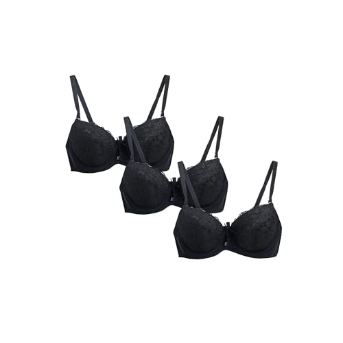 Guhmomh Push up BH Damen mit Bügel 3er Pack Florale Spitze Damen-BHS mit Schleifen Dekoration Klassische Lifting Comfy Bügel Bras Tshirt Bralette Atmungsaktiv Mesh Top V-Ausschnitt Bustier Schwarz M von Guhmomh