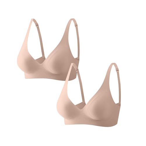 Guhmomh Push up Seanmless BH Damen Ohne Bügel 2er Pack Abnehmbar Pads Klassische Damen-BHS Lifting Strech Bras Weich Bequemer Bügelloser Bustier Atmungsaktiv Tshirt Bralette Beige S von Guhmomh
