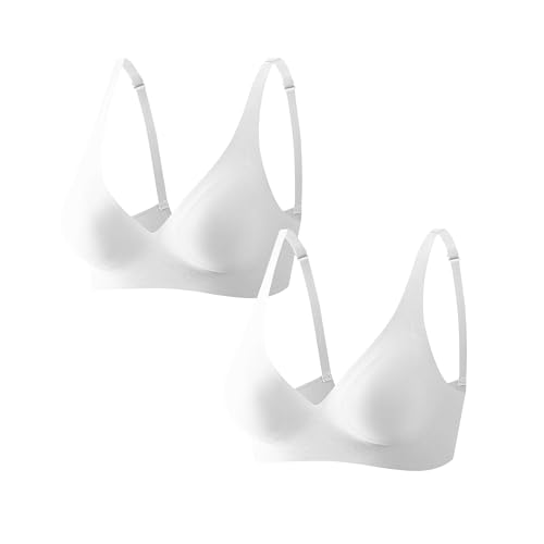 Guhmomh Push up Seanmless BH Damen Ohne Bügel 2er Pack Abnehmbar Pads Klassische Damen-BHS Lifting Strech Bras Weich Bequemer Bügelloser Bustier Atmungsaktiv Tshirt Bralette White L von Guhmomh