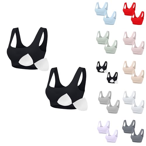 Guhmomh Push up Sport BH Damen Ohne Bügel 2er Pack Abnehmbar Pads Strech Klassische Damen-BHS Leicht Zero Feel Bras Weich Bügelloser Bustier Einfarbig Tshirt Bralette Warehouse Deal Schwarz M von Guhmomh