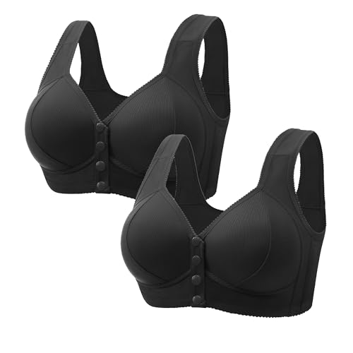 Guhmomh Seamless BH Damen ohne Bügel 2er Pack Push up BH mit Vorderverschluss Lifting Anti-Sagging Klassische Bras Bequemer Schlaf Bustier Atmungsaktiv Tshirt Bralette Angebote Schwarz 40 von Guhmomh