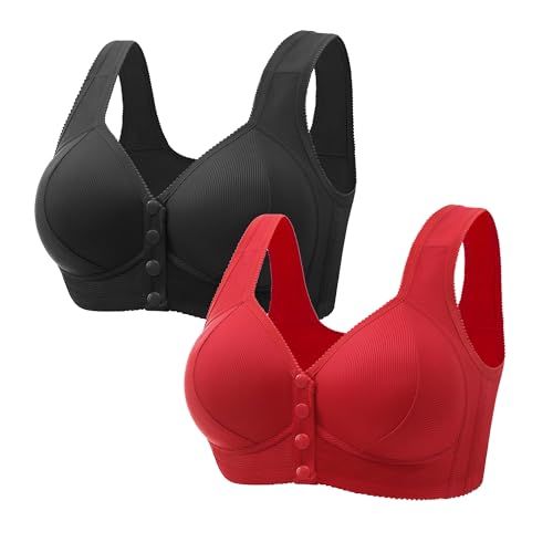 Guhmomh Seamless BH Damen ohne Bügel 2er Pack Push up BH mit Vorderverschluss Lifting Anti-Sagging Klassische Bras Bequemer Schlaf Bustier Atmungsaktiv Tshirt Bralette Gutschein Schwarz Rot 46 von Guhmomh