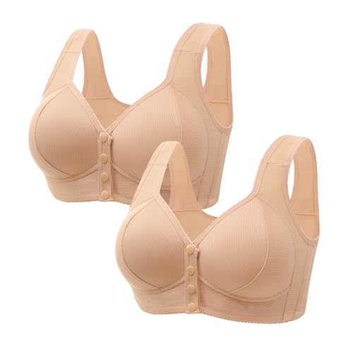 Guhmomh Seamless BH Damen ohne Bügel 2er Pack Push up BH mit Vorderverschluss Lifting Anti-Sagging Klassische Bras Bequemer Schlaf Bustier Atmungsaktiv Tshirt Bralette Sale Beige 44 von Guhmomh