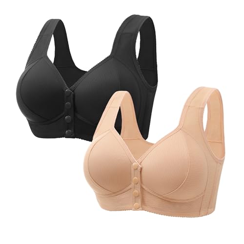 Guhmomh Seamless BH Damen ohne Bügel 2er Pack Push up BH mit Vorderverschluss Lifting Anti-Sagging Klassische Bras Bequemer Schlaf Bustier Atmungsaktiv Tshirt Bralette Warehouse Deal Schwarz Beige 36 von Guhmomh
