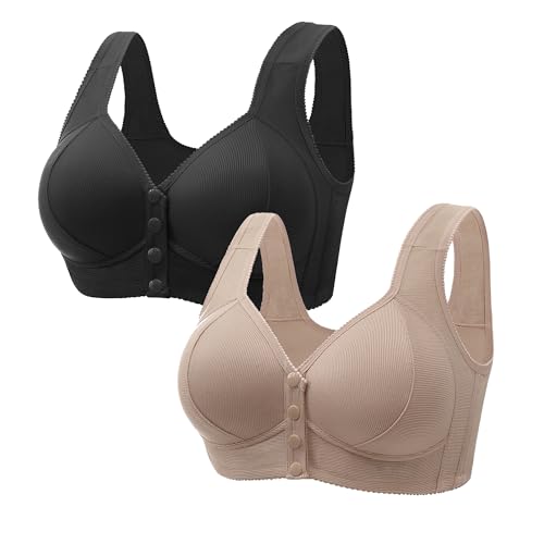 Guhmomh Seamless BH Damen ohne Bügel 2er Pack Push up BH mit Vorderverschluss Lifting Anti-Sagging Klassische Bras Bequemer Schlaf Bustier Atmungsaktiv Tshirt Bralette Warehouse Deal Schwarz Grau 46 von Guhmomh