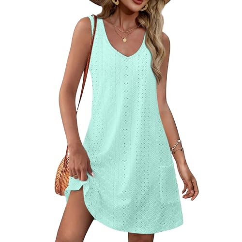 Guhmomh Sommerkleid Damen Elegant Kleider Ärmellos Strandkleid Einfarbig Sommerkleider Summer Dress Tankkleid Bequemer Tshirt Kleid Leicht und Luftig Angebote des Tages Heute Grün M von Guhmomh