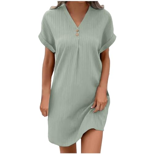 Guhmomh Sommerkleid Damen Kleider Kurzarm Strandkleid Elegant Sommerkleider Einfarbig Summer Dress Tshirt Kleid V-Ausschnitt Tankkleid Leicht und Luftig Freizeitkleider Grau M von Guhmomh